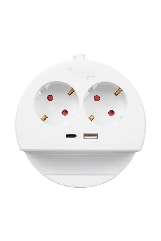 Çocuk Korumalı Telefon Standlı 2 Prizli + TYPE-C ve USB Girişli 1.5 Metre Kablolu Priz