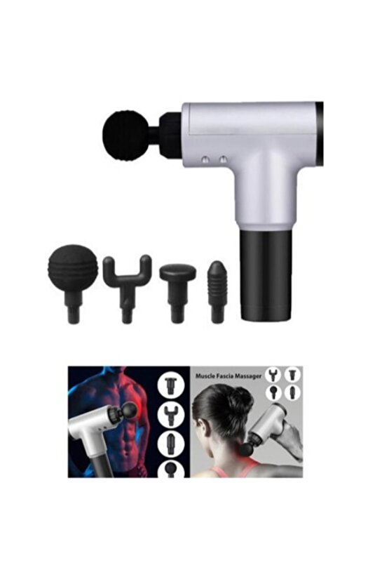 Profesyonel Masaj Tabancası 4 Adet Farklı Başlığı Bulunan Hız Ayarlı Masaj Aleti