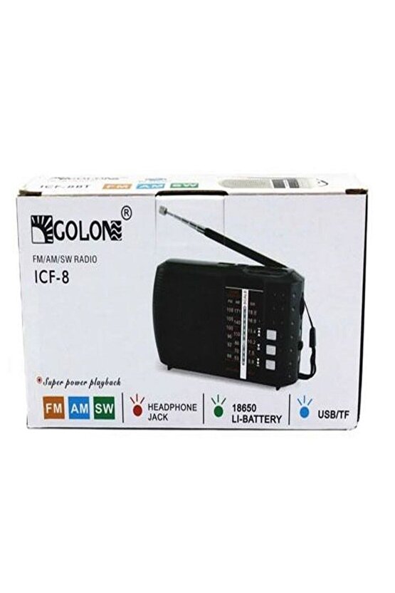 Bluetoothlu Fm Radyo Usb Tf Kart Şarjlı Cep Radyosu Icf8bt