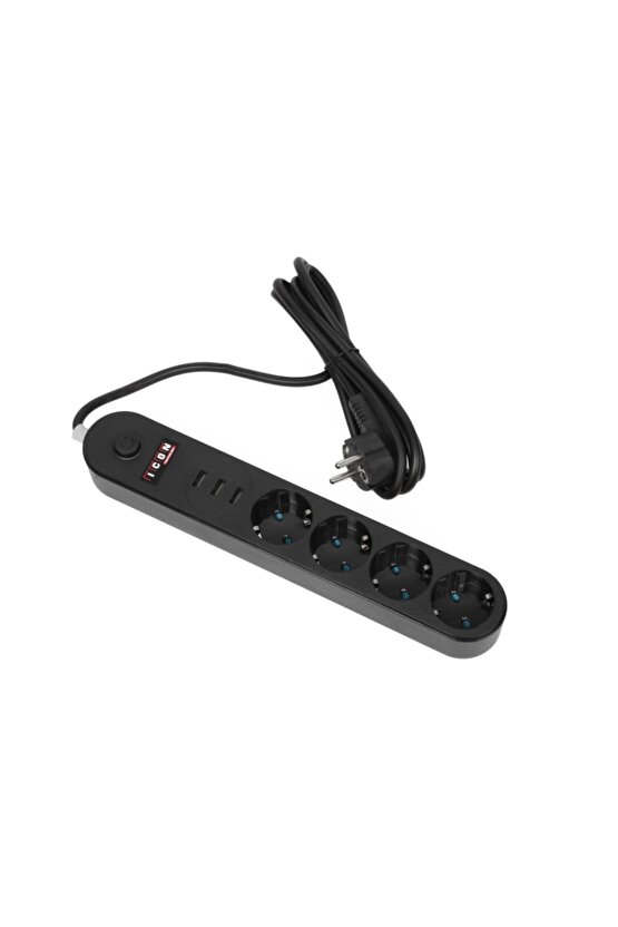 Çoklu Cihaz Şarjı Artık Daha Kolay 4 Fiş 3 USB Portlu Siyah Çoğaltıcı Priz