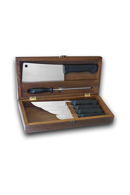 Ahşap Sandığında 6 Parça Bıçak Masat Satır Kurban Bıçağı Seti