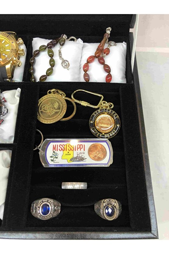 11 Adet Kol Saati Ve Ziynet Eşyası Yüzük Kolye Bileklik Kutusu Dekoratif Cam Kapaklı Kutu