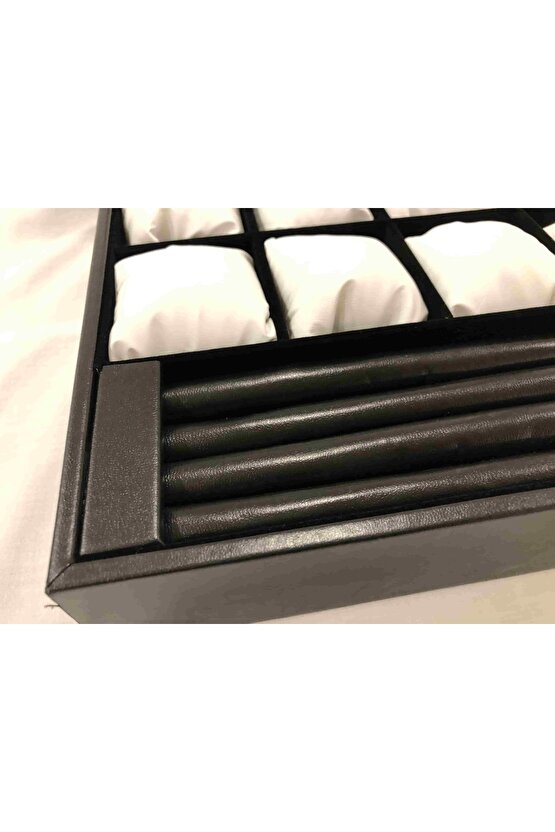 15 Adet Saklama Standlı Siyah Derii Beyaz Yastıklı Unisex Özel Saat Ve Bileklik Kolye Yüzük Kutusu