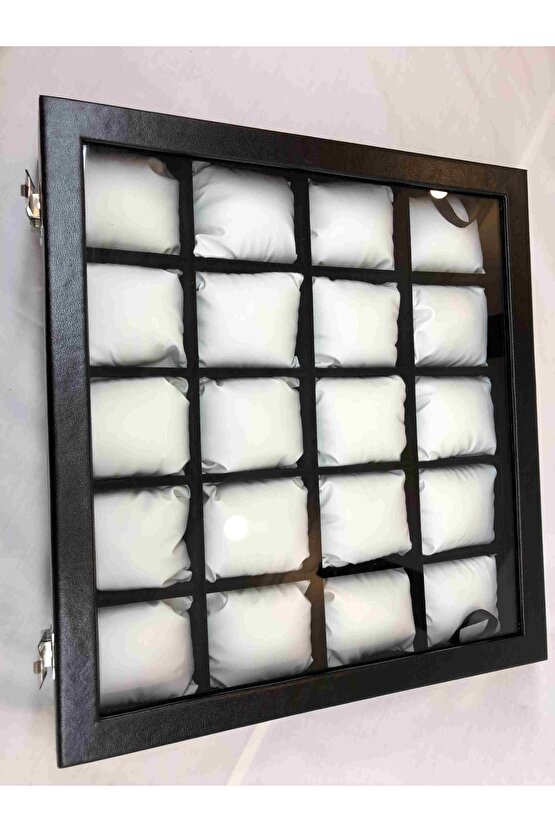 20li Görsel Cam Kapaklı Ahşap Iskelet Suni Deri Kaplı Modern Şık Özel Saat Kutusu