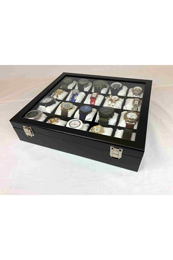 Erkeklere Özel Kol Saati Saklama Kutusu 20 Adet Saat Düzenleyici Cam Kapaklı Deri Kutu