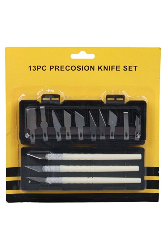 Kretuar Neşter Bıçak Seti 13 Uç + 3 Neşter Kalemi – Paslanmaz Çelik Hobi Neşteri