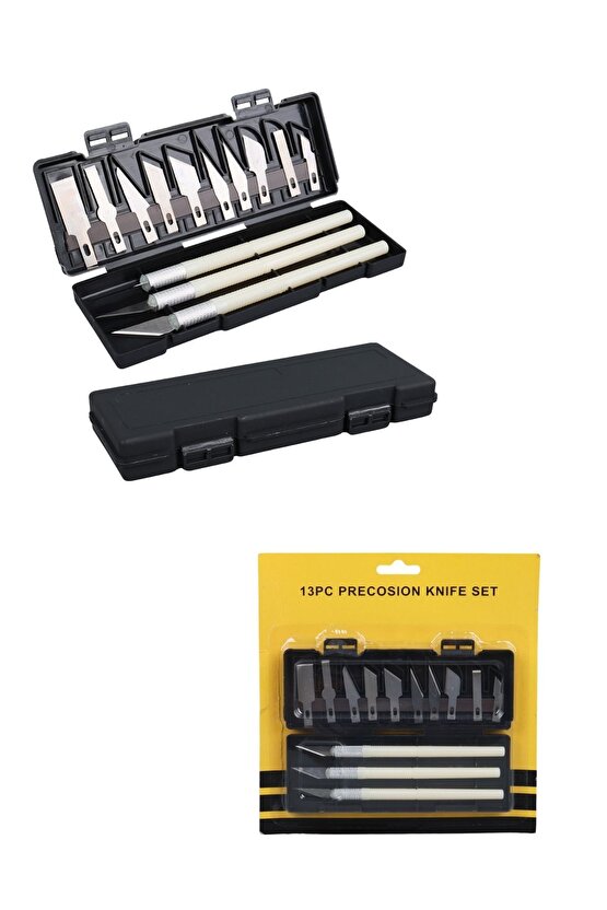 Kretuar Neşter Bıçak Seti 13 Uç + 3 Neşter Kalemi – Paslanmaz Çelik Hobi Neşteri