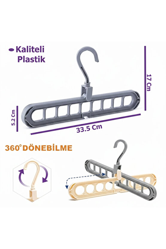 Askı Çoğaltıcı 9 Gözlü Katlanabilir Elbise Askısı Düzenleyici Yatay Dikey Kullanım Organizer 1 ADET
