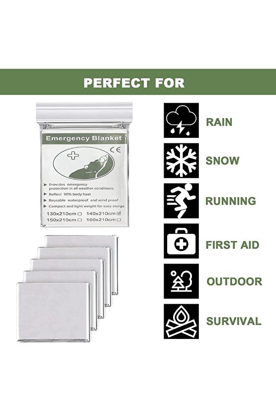 Acil Durum Ilk Yardım Battaniyesi Termal Battaniye Nem Ve Soğuktan Koruma Su Geçirmez (4 ADET)