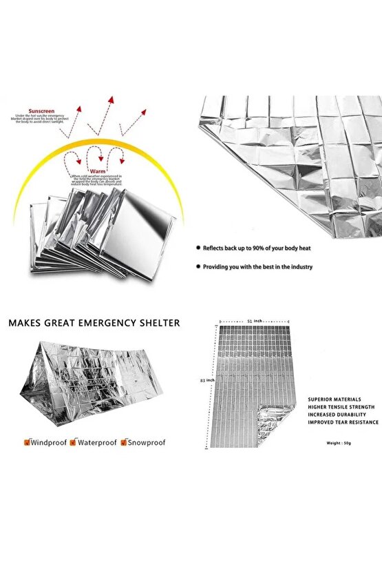 Açık Hava Kampı için Termal Battaniye Alüminyum Kurtarma Perdesi Askeri Stil