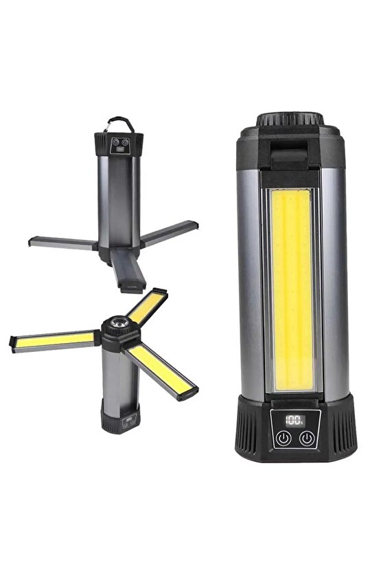 PM-24566 35 Watt USB - Type-C Girişli P50 Ve Cob Ledli 3 Kanatlı Kollu Çalışma Lambası