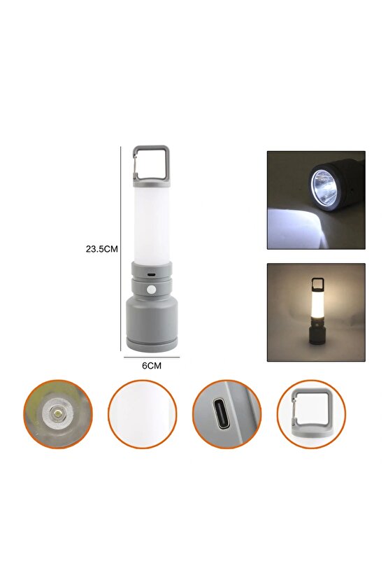 TAŞINABİLİR KAMP FENERİ BEYAZ - SARI TYPE-C ŞARJ GİRİŞLİ 60X235MM CH-23051 (4887)