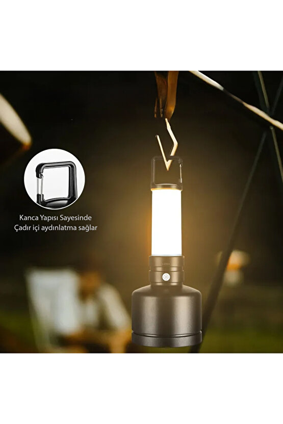 TAŞINABİLİR KAMP FENERİ BEYAZ - SARI TYPE-C ŞARJ GİRİŞLİ 95X250MM CH-23052
