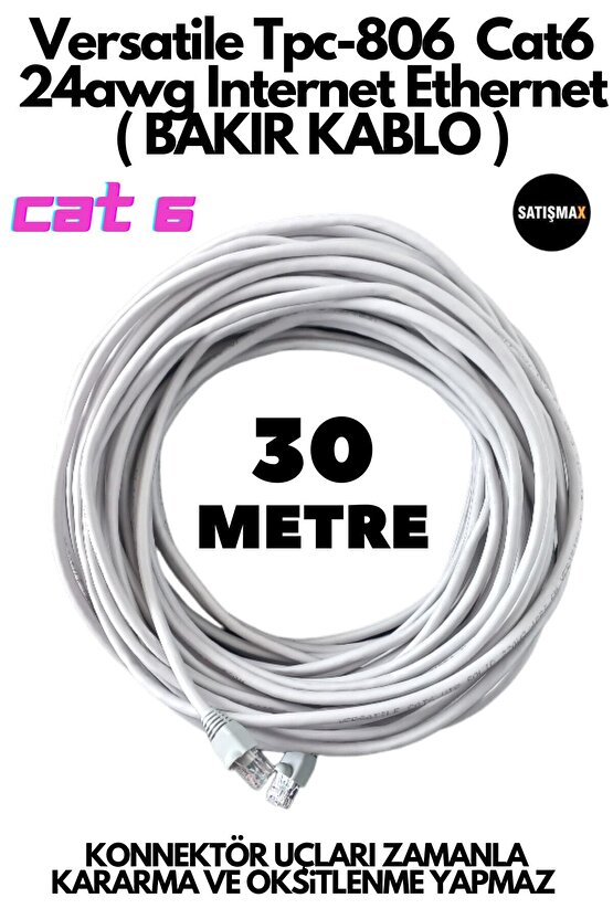 30 Mt 30 Metre Cat6 Internet Bilgisayar Ağ Network Ethernet Kablosu Cat-6 Ket6 Hazır Uç Rj45