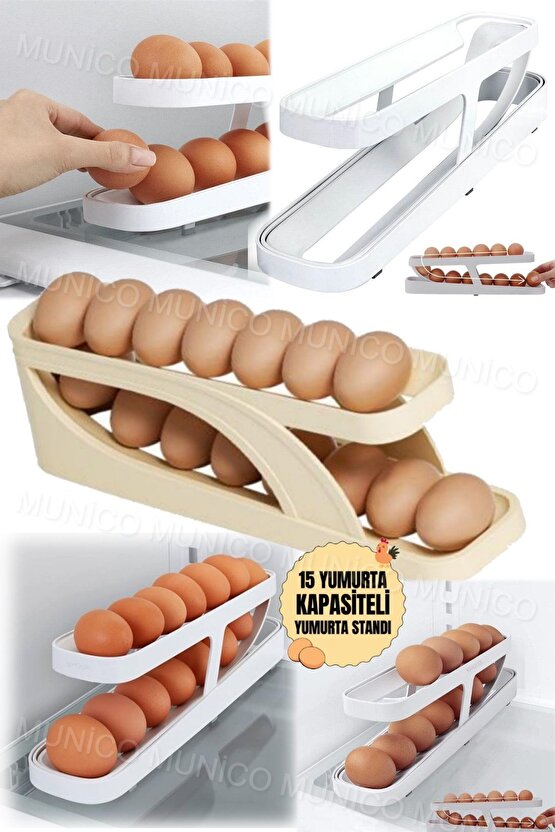Buzdolabı İçin Yumurta Organizatör Plastik Kaydırmalı Kompakt Tasarım Yumurta Dağıtıcı Çift Katmanlı