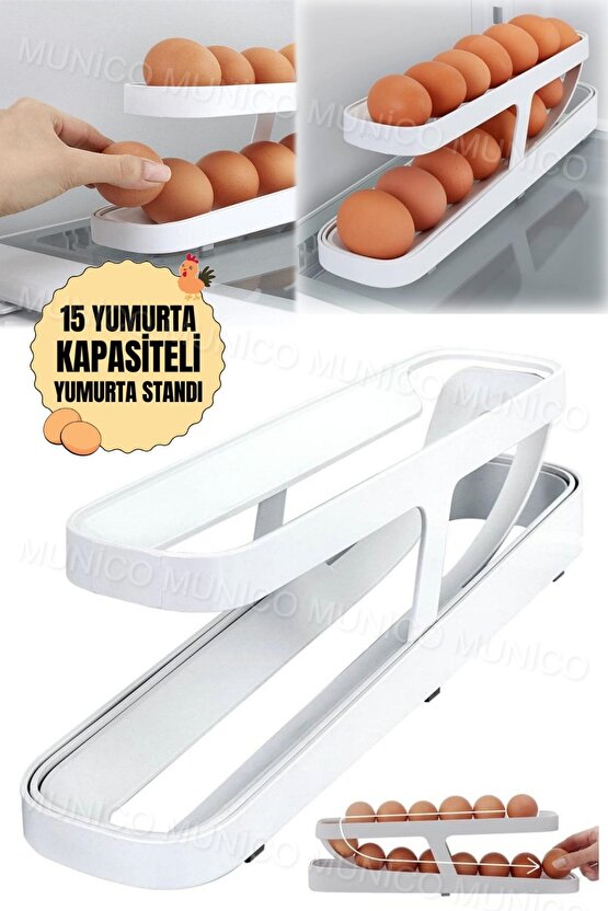 Ev Otomatik Kaydırma Yumurta Raf Tutucu 2 Katlı Buzdolabı Organizatör Buzdolabı Yumurtalık Rafı