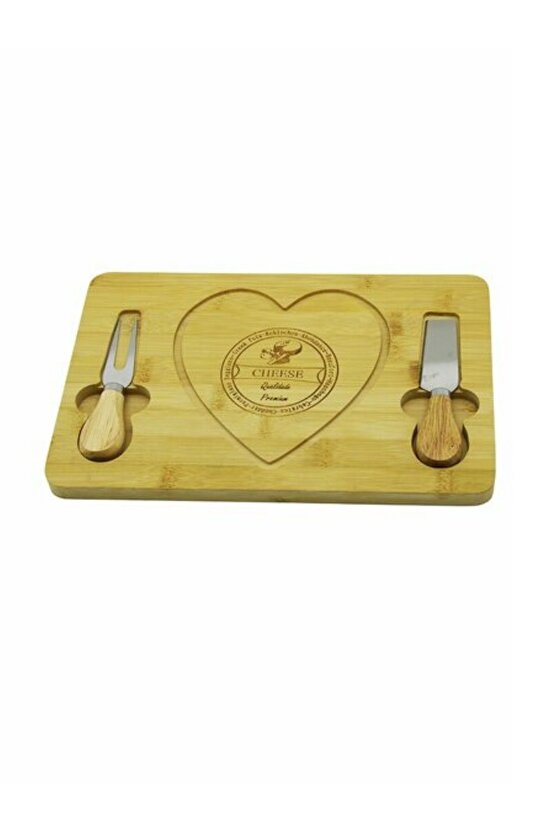 Bambu Peynir Tepsisi - Kahvaltı Bıçağı Çatalı 3ü Set (19X28.8X1.4CM )