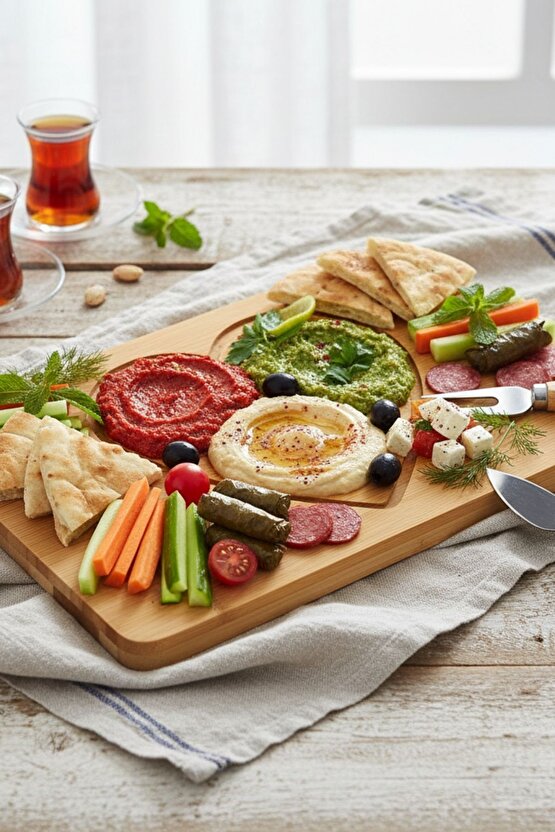 Bambu Peynir Tepsisi - Kahvaltı Bıçağı Çatalı 3ü Set (19X28.8X1.4CM )