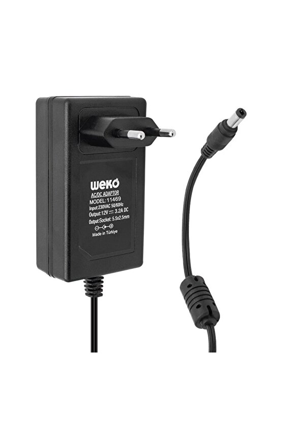 12 Volt - 3.2 Amper - 38 Watt 5.5*2.5 Uçlu Plastik Kasa Priz Tip Adaptör Kutulu Yerli Üretim (K95)