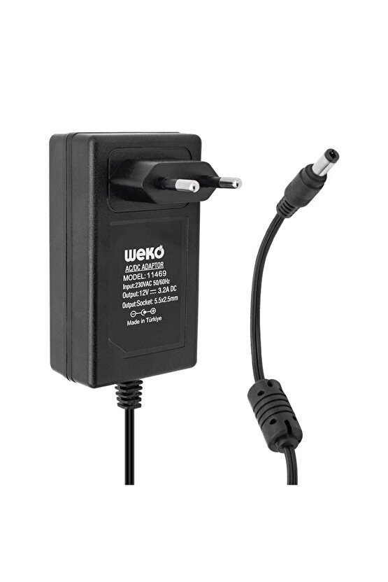 12 Volt - 3.2 Amper - 38 Watt 5.5*2.5 Uçlu Plastik Kasa Priz Tip Adaptör Kutulu Yerli Üretim (4