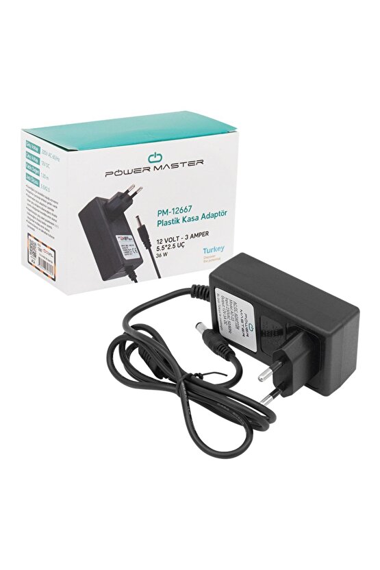 Pm-12667 12 Volt - 3 Amper 5.5*2.5 Uçlu Plastik Kasa Priz Tipi Adaptör