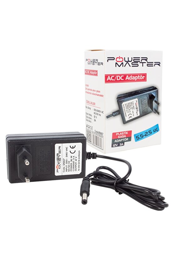 Pm-12667 12 Volt - 3 Amper Plastik Kasa Priz Tipi Adaptör 5.5*2.5 Uç