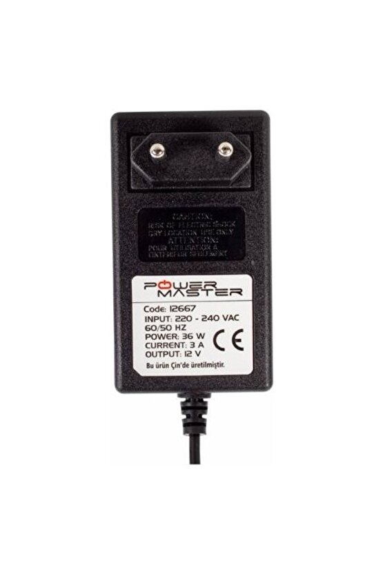 PM-12667 12 Volt - 3 Amper 5.5*2.5 Mm Uçlu Plastik Kasa Priz Tipi Adaptör