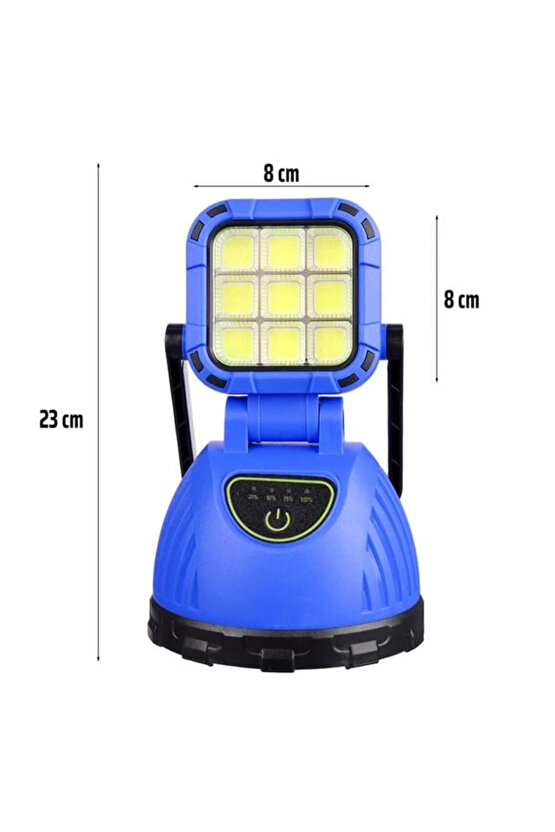 PM-8033C 6 Modlu EL Feneri Ve Işıldak Acil Durum Lambası 9 Cob Ledli Solar Şarjlı
