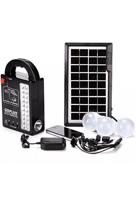 POWERMASTER GD-999 GÜNEŞ PANELLİ 3 LAMBALI POWERBANK ÖZELLİKLİ ÇOK AMAÇLI ŞARJLI SOLAR AYDINLATMA