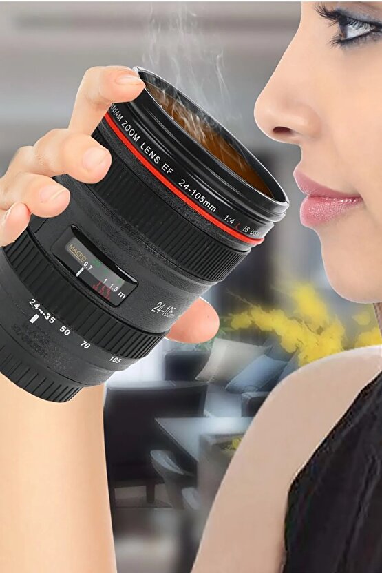 Kamera Lens Lensi Objektif Görünümlü Çay Kahve Bitki Çayı Vb. Termos Kupa Bardak 300 Ml