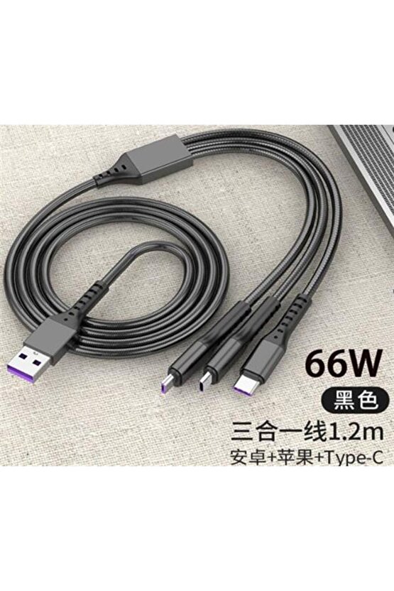 Pm-26332 3 In 1 Siyah 1.2 Metre Şarj Kablosu