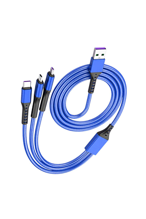 PM-26334 3IN1 MAVİ 1.2 METRE (MICRO USB - LIGHTNING - TYPE C) TELEFON ŞARJ KABLOSU