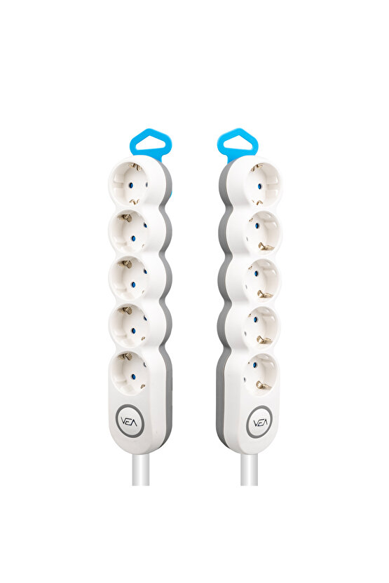 Ve-2s5s 5li 1,5 Metre Kablolu Anahtarli Beyaz Akim Korumali Grup Priz