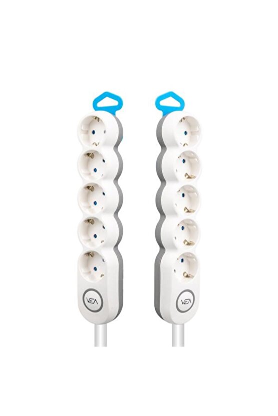 M3lfs- Vea Ve-2s5s 5li 1,5 Metre Kablolu Anahtarli Beyaz Akim Korumali Grup Priz