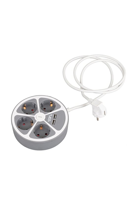 4LÜ 2 USBLİ ANAHTARLI 1.5 METRE GRUP PRİZ VE-G604YU (4887)