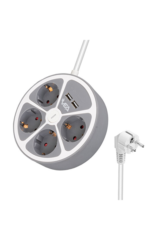 VE-G604YU 4Lü 2 USB’Li Anahtarlı 1.5 Metre Grup Priz
