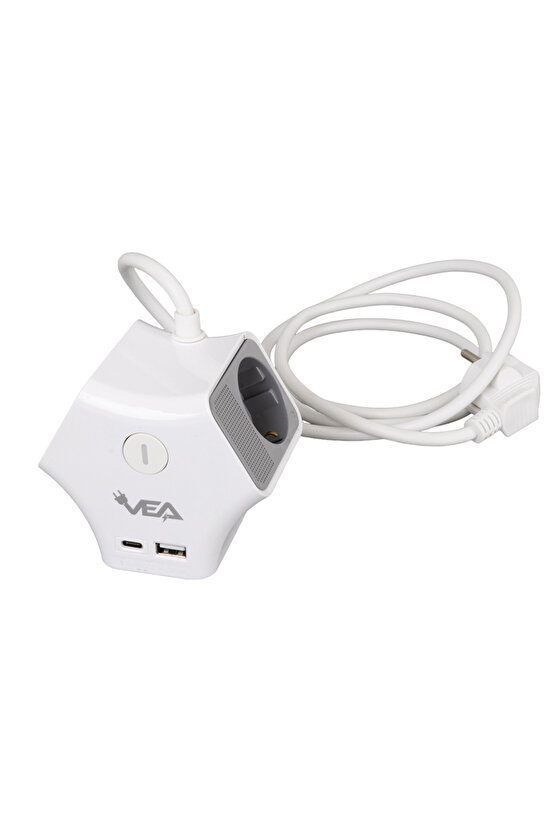 3LÜ USB+ TYPE-C GİRİŞLİ ANAHTARLI 1.5 METRE GRUP PRİZ VE-G903YC (4767) - LAL6555-3992