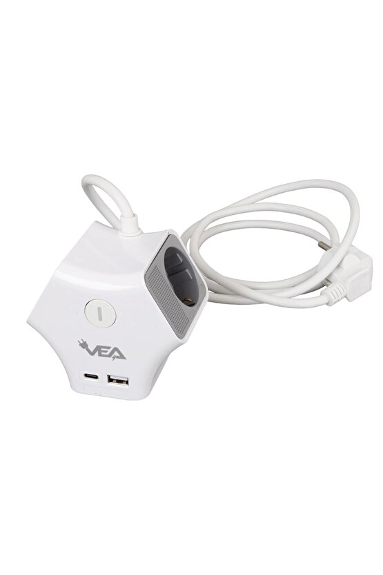 3lü Usb Type-c Girişli Anahtarlı 1.5 Metre Grup Priz Ve-g903yc (5047)