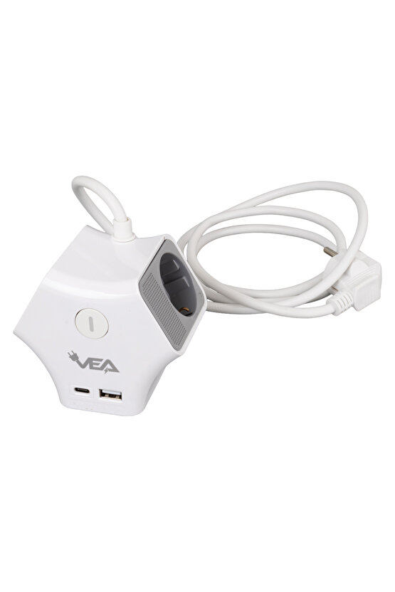 VE-G903YC 3LÜ USB+ TYPE-C GİRİŞLİ ANAHTARLI 1.5 METRE GRUP PRİZ