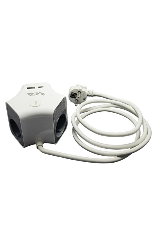 VE-G903YC 3lü USB+ Type-C Girişli Anahtarlı 1.5 Metre Grup Priz
