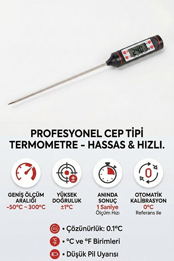 Gıda Termometresi Mutfak Yoğurt Mama Et Tavuk Balık İçin Hassas Ölçüm Sıcaklık Ölçer