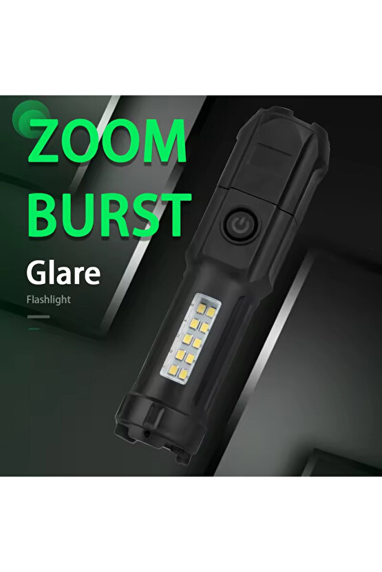 109-b Zoomlu Flash Özellikli Smd Ve Power Ledli Şarjlı Plastik Kasa El Feneri