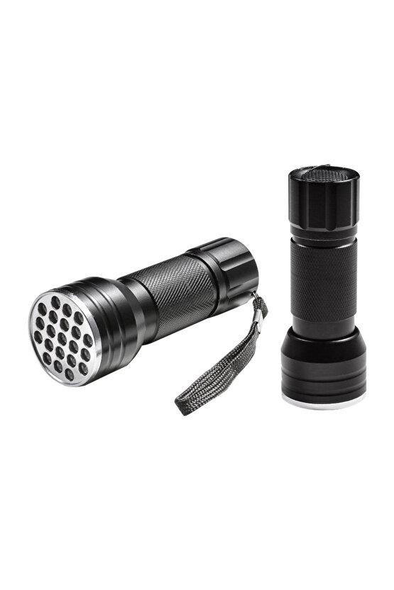 UV IŞINLI 21 LEDLİ 10 CM METAL KASA PİLLİ EL FENERİ (5263)
