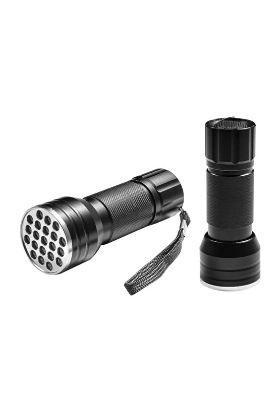 UV IŞINLI 21 LEDLİ 10 CM METAL KASA PİLLİ EL FENERİ (4202)