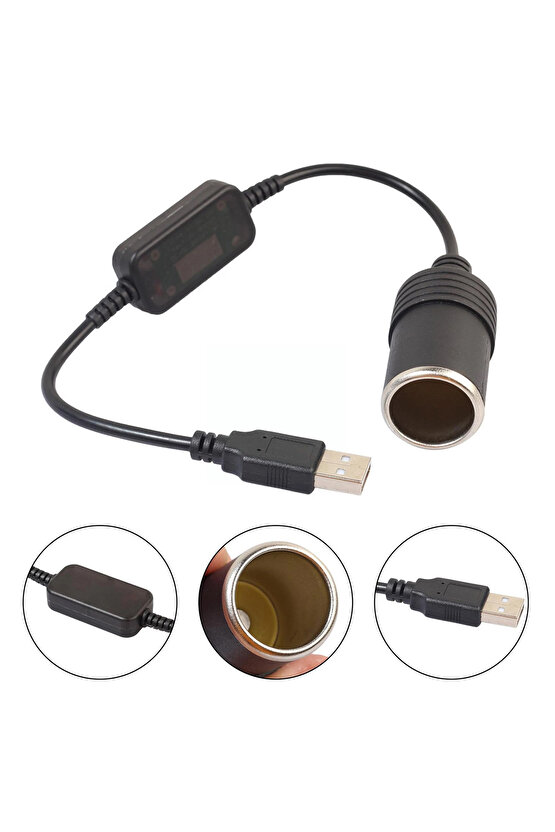 USB 2.0 5 VOLT - 2 AMPER TO 12 VOLT - 0.8 AMPER ÇAKMAK FİŞİ DİŞİ ÇEVİRİCİ (4832)