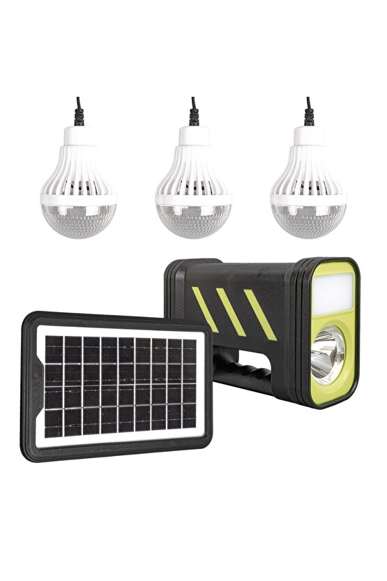 SOLAR PANELLİ 3 AMPULLÜ SET AKÜLÜ SOLAR IŞILDAK FENER (4199)