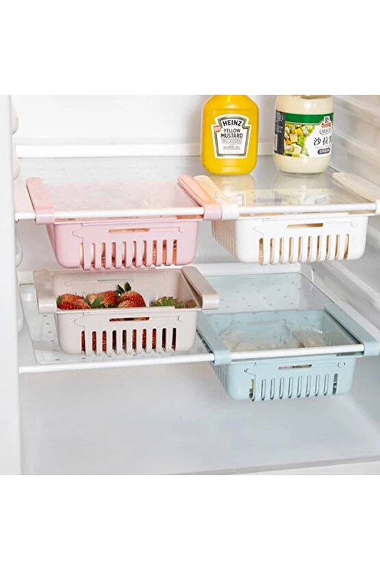 BUZDOLABI İÇİ GEÇMELİ DÜZENLEYİCİ RAF - PRATİK ORGANİZER BUZDOLABI ÇEKMECESİ (K95)