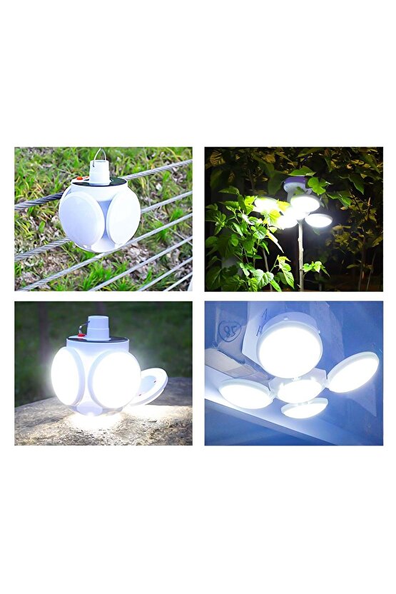 Solar Panelli Şarjlı 5li Katlanabilir Acil Durum Kamp Lambası Powermaster