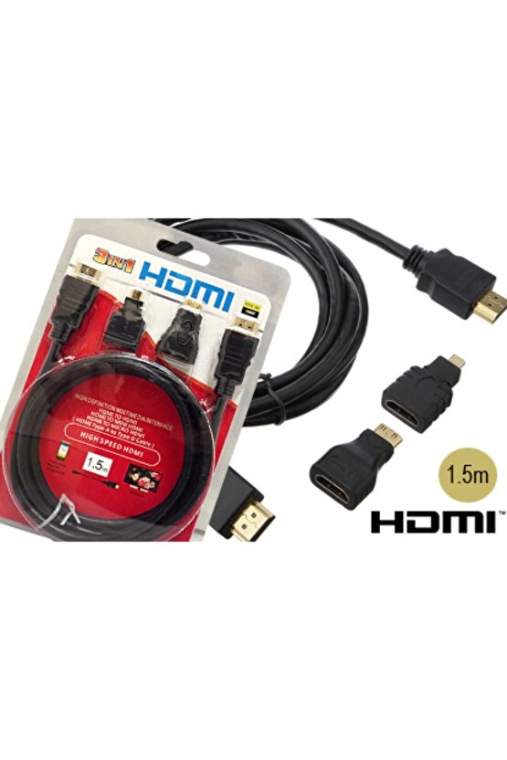Hdmi To Hdmi Kablo Set Mini Micro Standart Altın Uçlu Dönüştürücü