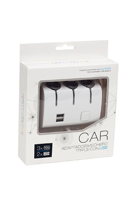 Pm-18952 12v24v Çift Usbli 3lü Oto Çakmak Çoklayıcı